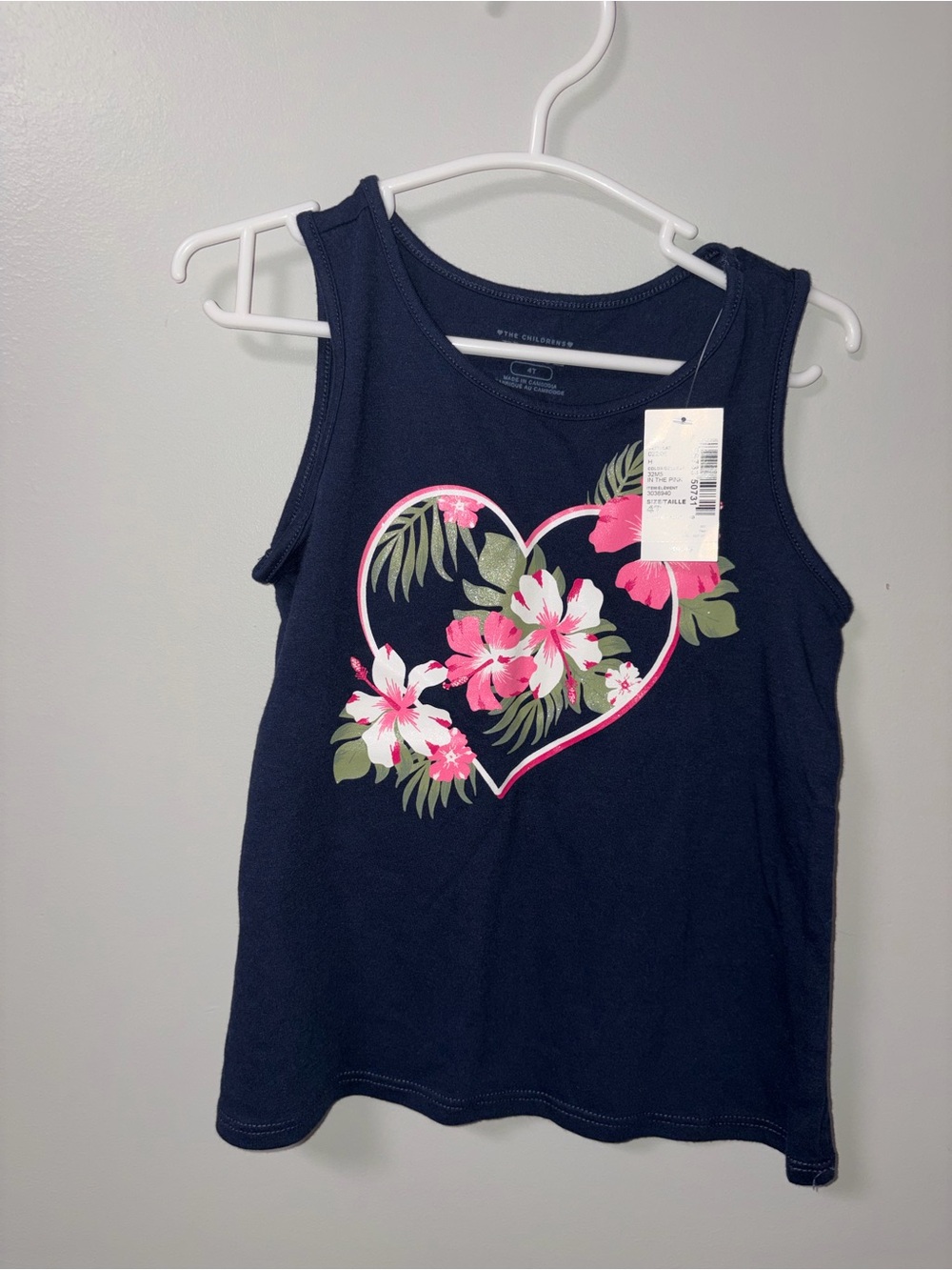Children’s Place Navy Tropical Floral Heart Graphic Tank Top NWT 4T